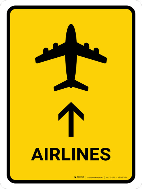 Airlines With Up Arrow Yellow Portrait - Wall Sign