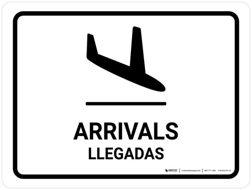 Arrivals White Bilingual Landscape - Wall Sign