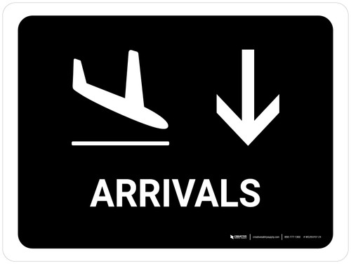 Arrivals With Down Arrow Black Landscape - Wall Sign