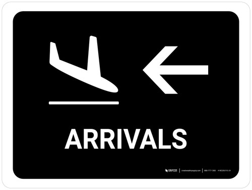 Arrivals With Left Arrow Black Landscape - Wall Sign