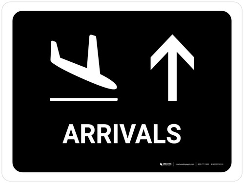 Arrivals With Up Arrow Black Landscape - Wall Sign
