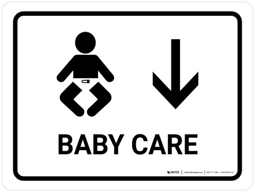 Baby Care With Down Arrow White Landscape - Wall Sign