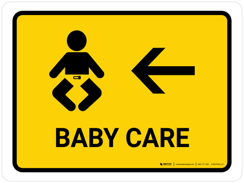 Baby Care With Left Arrow Yellow Landscape - Wall Sign