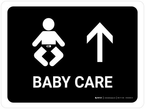 Baby Care With Up Arrow Black Landscape - Wall Sign