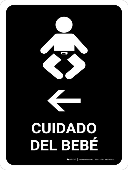 Baby Care With Left Arrow Black Spanish Portrait - Wall Sign