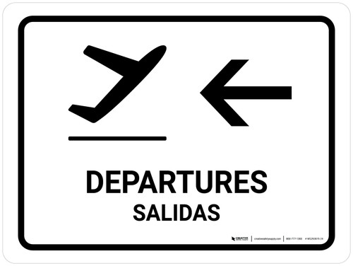 Departure With Left Arrow White Bilingual Landscape - Wall Sign