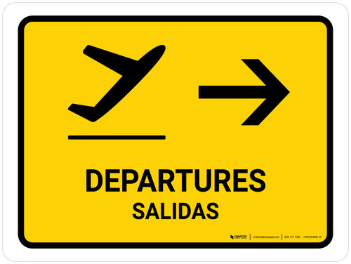 Departure With Right Arrow Yellow Bilingual Spanish Landscape - Wall Sign