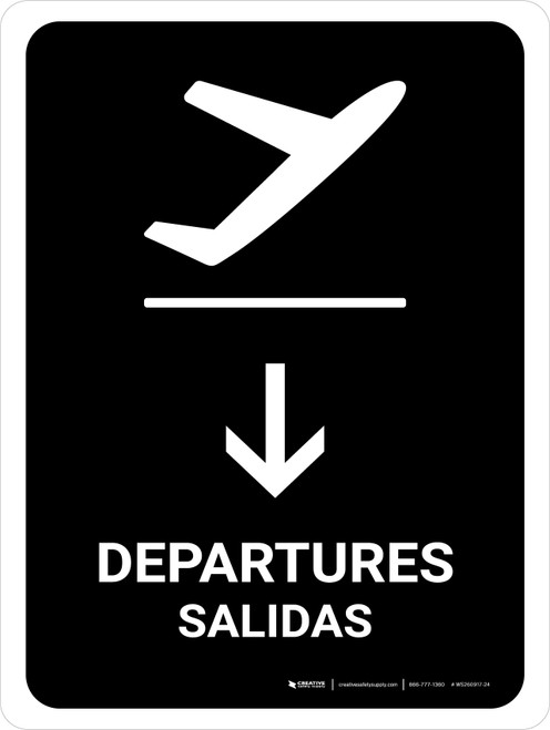 Departure With Down Arrow Black Bilingual Spanish Portrait - Wall Sign
