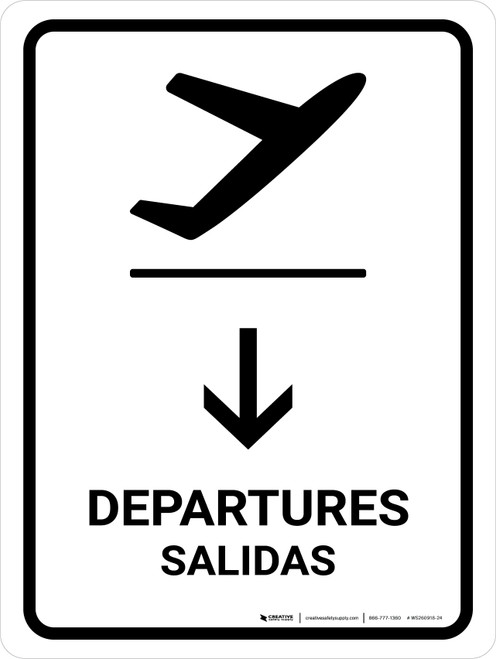 Departure With Down Arrow White Bilingual Spanish Portrait - Wall Sign
