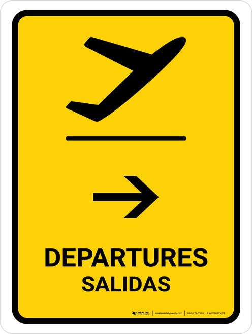 Departure With Right Arrow Yellow Bilingual Spanish Portrait - Wall Sign