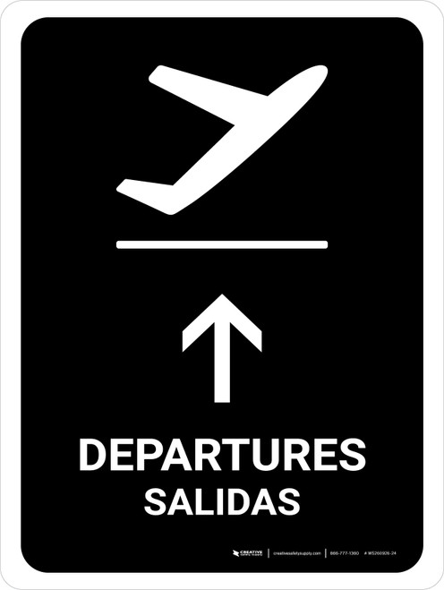 Departure With Up Arrow Black Bilingual Spanish Portrait - Wall Sign