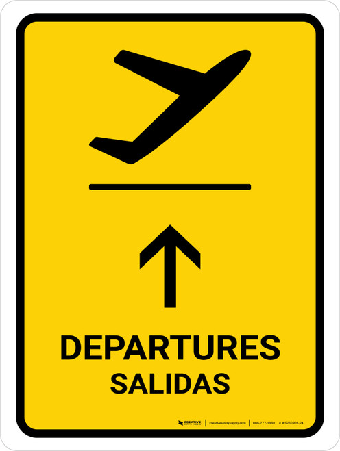 Departure With Up Arrow Yellow Bilingual Spanish Portrait - Wall Sign