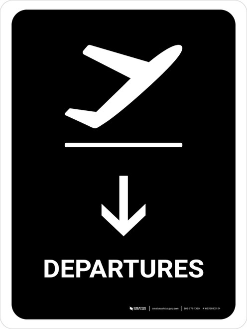 Departure With Down Arrow Black Portrait - Wall Sign