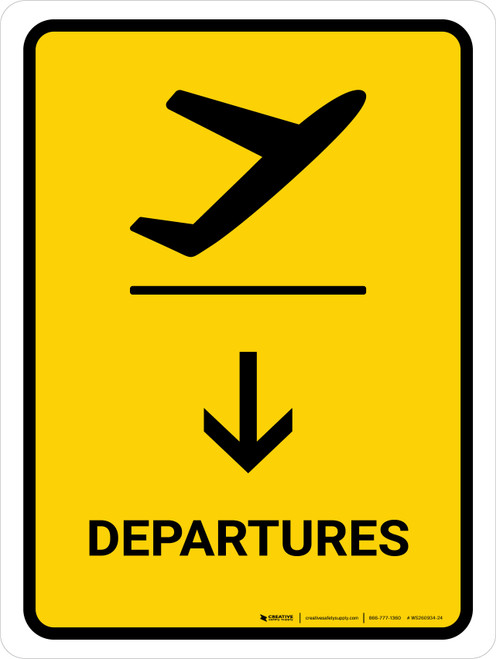Departure With Down Arrow Yellow Portrait - Wall Sign