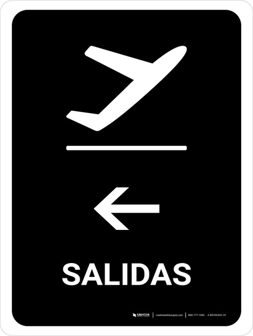 Departure With Left Arrow Black Spanish Portrait - Wall Sign