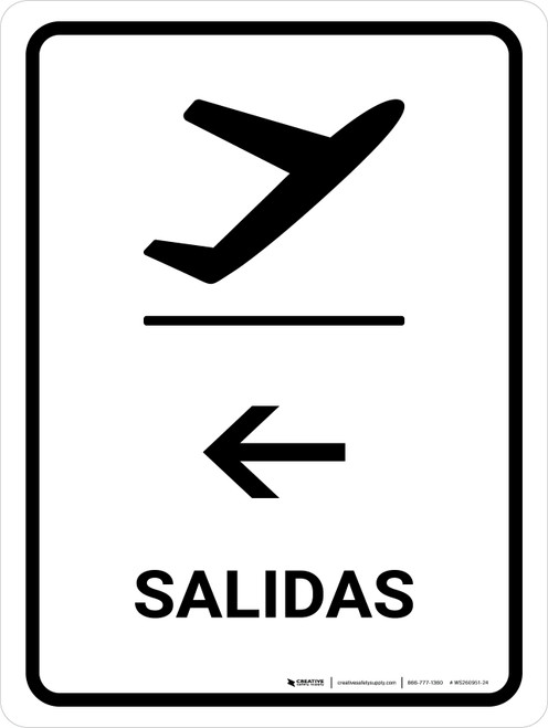 Departure With Left Arrow White Spanish Portrait - Wall Sign