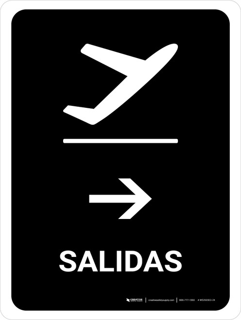 Departure With Right Arrow Black Spanish Portrait - Wall Sign
