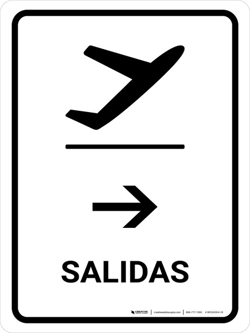 Departure With Right Arrow White Spanish Portrait - Wall Sign