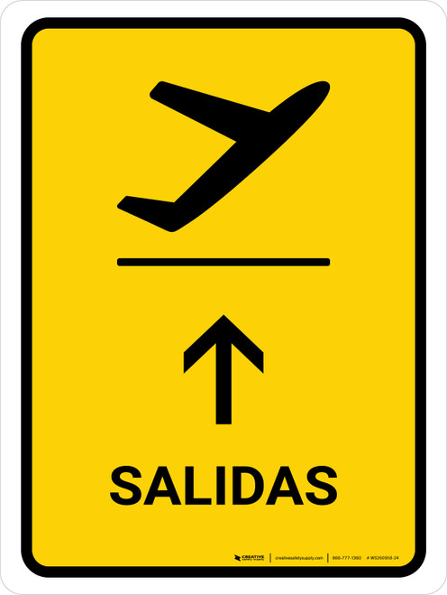 Departure With Up Arrow Yellow Spanish Portrait - Wall Sign
