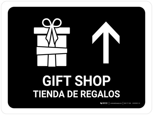 Gift Shop With Up Arrow Black Bilingual Spanish Landscape - Wall Sign