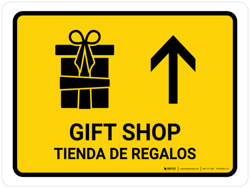 Gift Shop With Up Arrow Yellow Bilingual Spanish Landscape - Wall Sign