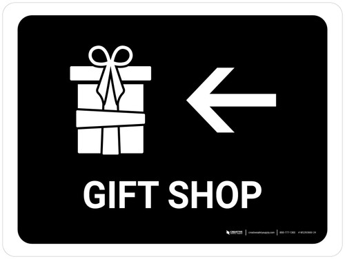 Gift Shop With Left Arrow Black Landscape - Wall Sign