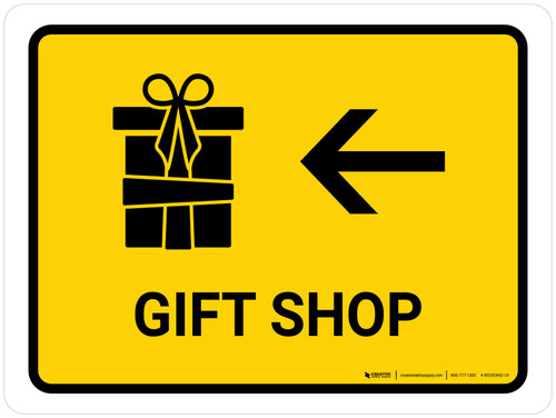 Gift Shop With Left Arrow Yellow Landscape - Wall Sign