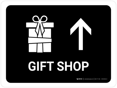 Gift Shop With Up Arrow Black Landscape - Wall Sign