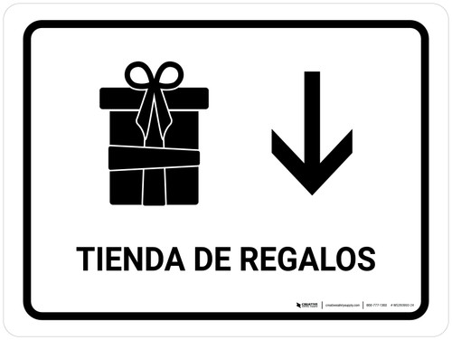 Gift Shop With Down Arrow White Spanish Landscape - Wall Sign
