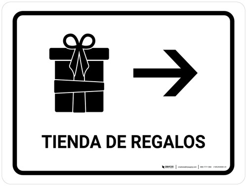 Gift Shop With Right Arrow White Spanish Landscape - Wall Sign