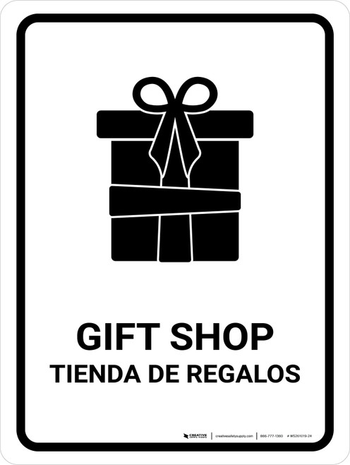 Gift Shop White Bilingual Spanish Portrait - Wall Sign
