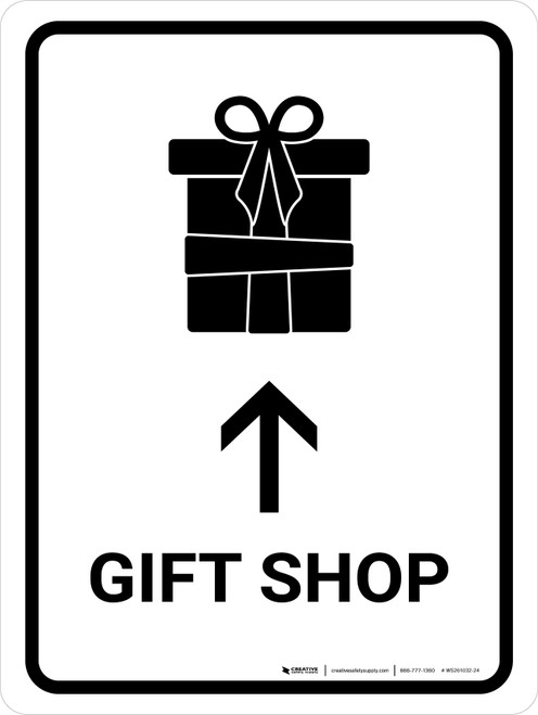 Gift Shop With Up Arrow White Portrait - Wall Sign