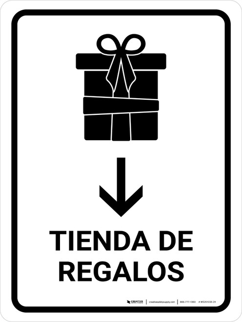 Gift Shop With Down Arrow White Spanish Portrait - Wall Sign