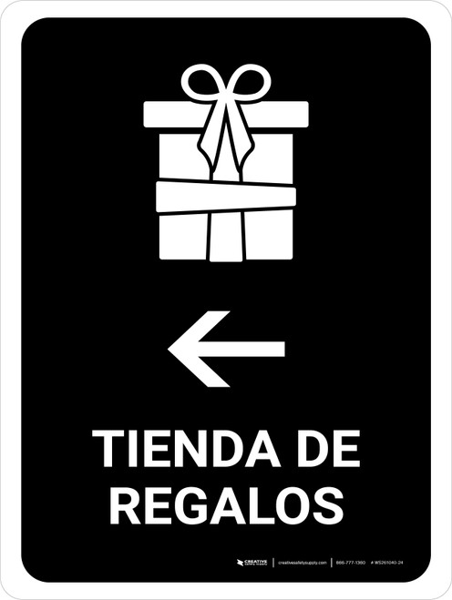 Gift Shop With Left Arrow Black Spanish Portrait - Wall Sign