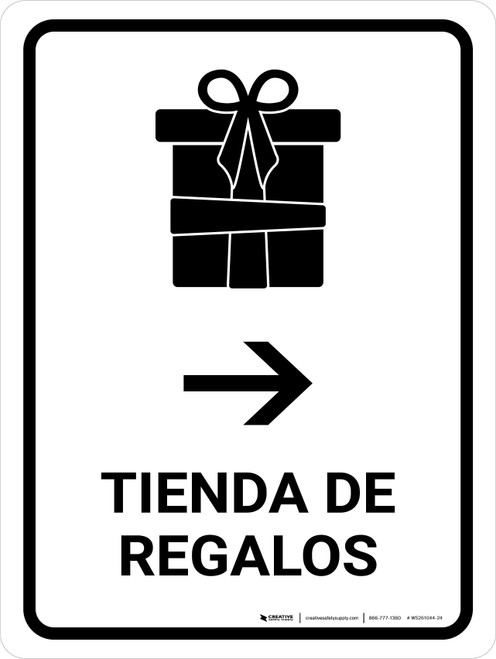 Gift Shop With Right Arrow White Spanish Portrait - Wall Sign