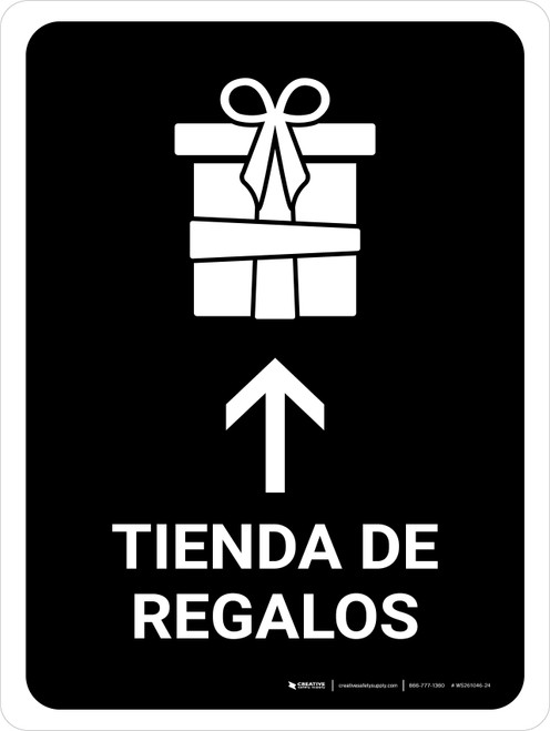 Gift Shop With Up Arrow Black Spanish Portrait - Wall Sign