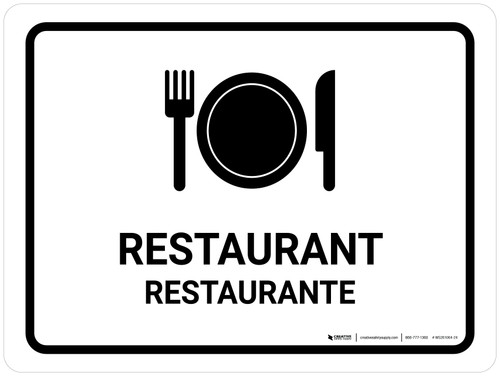 Restaurant White Bilingual Spanish Landscape - Wall Sign