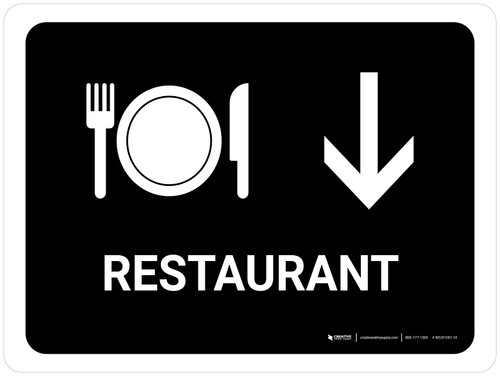 Restaurant With Down Arrow Black Landscape - Wall Sign
