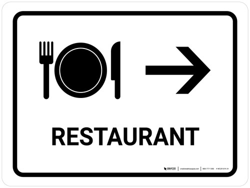 Restaurant With Right Arrow White Landscape - Wall Sign