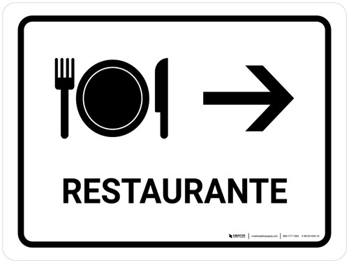 Restaurant With Right Arrow White Spanish Landscape - Wall Sign