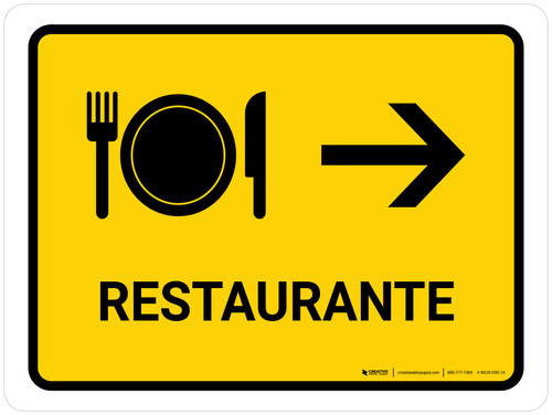 Restaurant With Right Arrow Yellow Spanish Landscape - Wall Sign