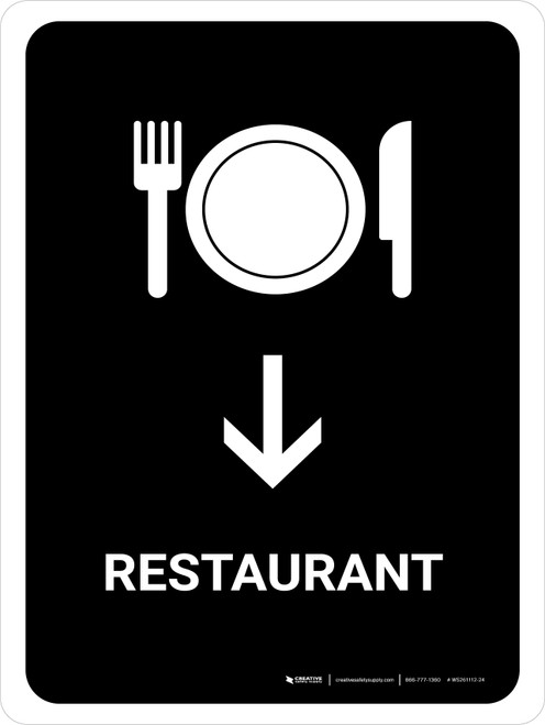 Restaurant With Down Arrow Black Portrait - Wall Sign