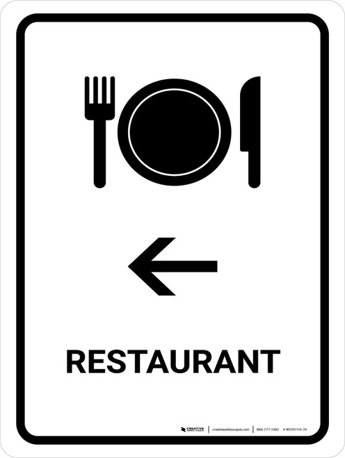 Restaurant With Left Arrow White Portrait - Wall Sign