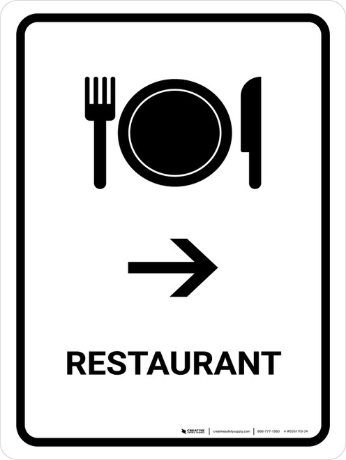 Restaurant With Right Arrow White Portrait - Wall Sign