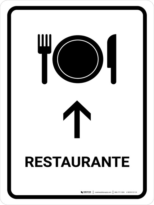 Restaurant With Up Arrow White Spanish Portrait - Wall Sign
