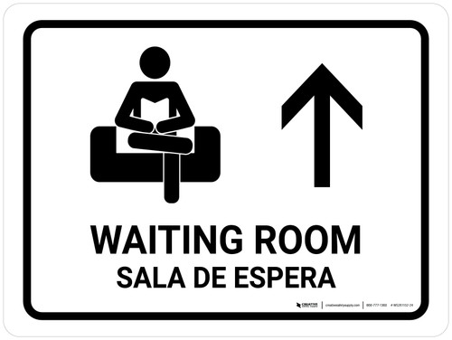 Waiting Room With Up Arrow White Bilingual Spanish Landscape - Wall Sign
