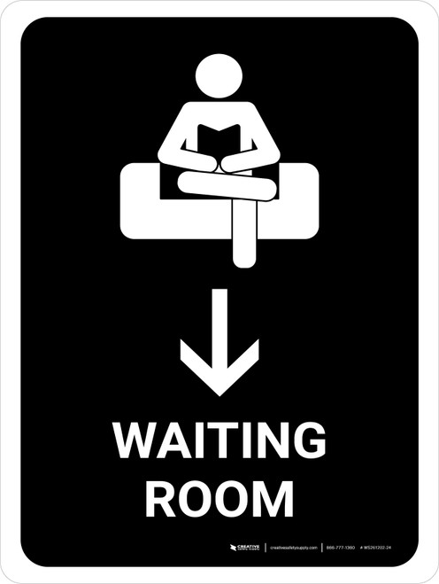 Waiting Room With Down Arrow Black Portrait - Wall Sign