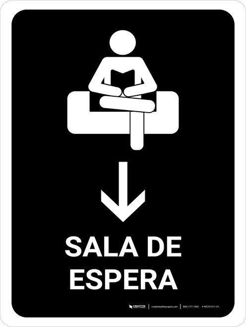 Waiting Room With Down Arrow Black Spanish Portrait - Wall Sign