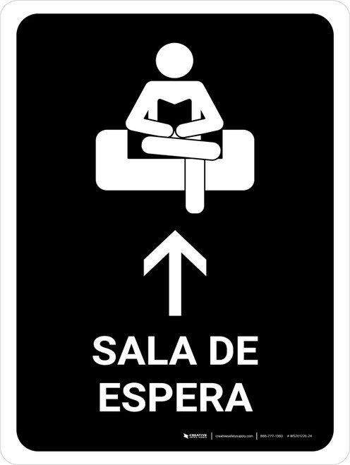 Waiting Room With Up Arrow Black Spanish Portrait - Wall Sign