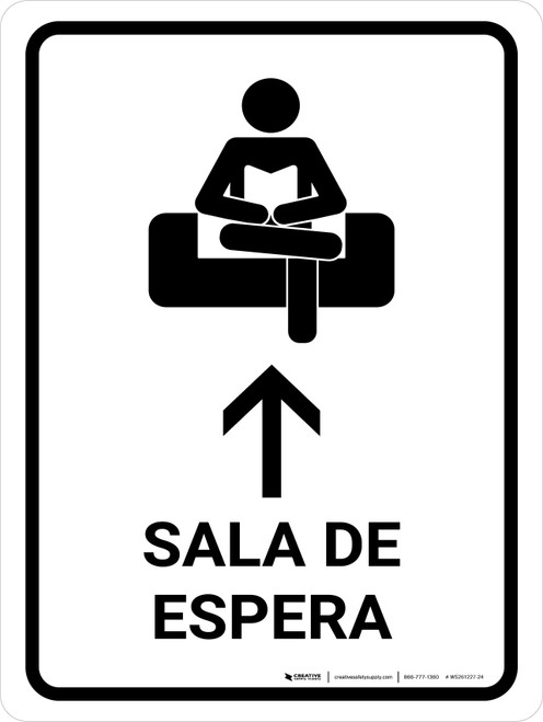 Waiting Room With Up Arrow White Spanish Portrait - Wall Sign